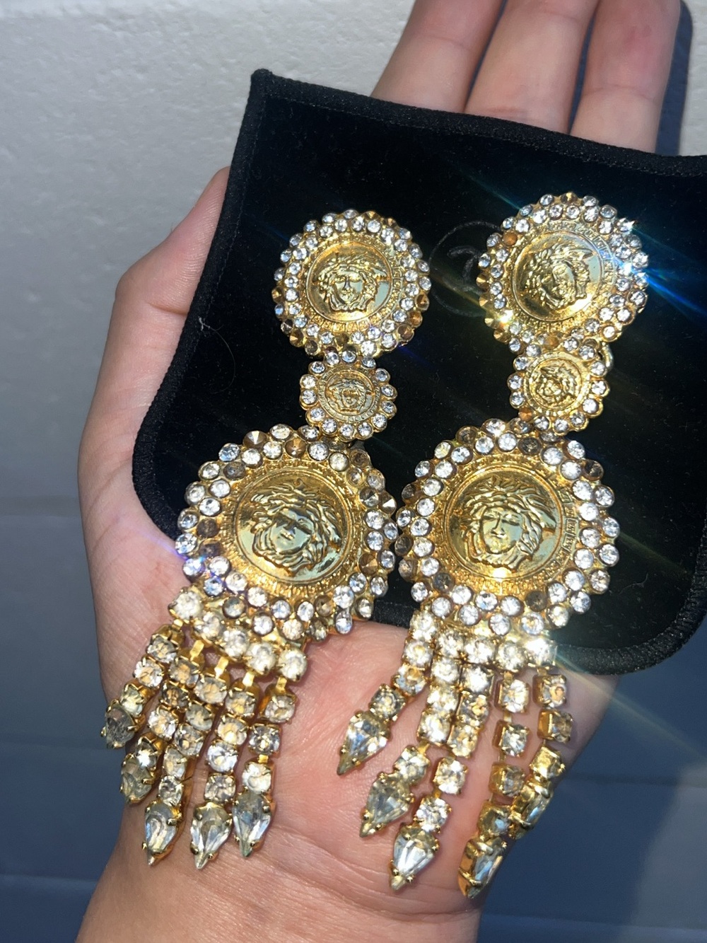 Vintage Gianni Versace Gold & Crystal Clip-On Earrings. Rare & collectors piece.